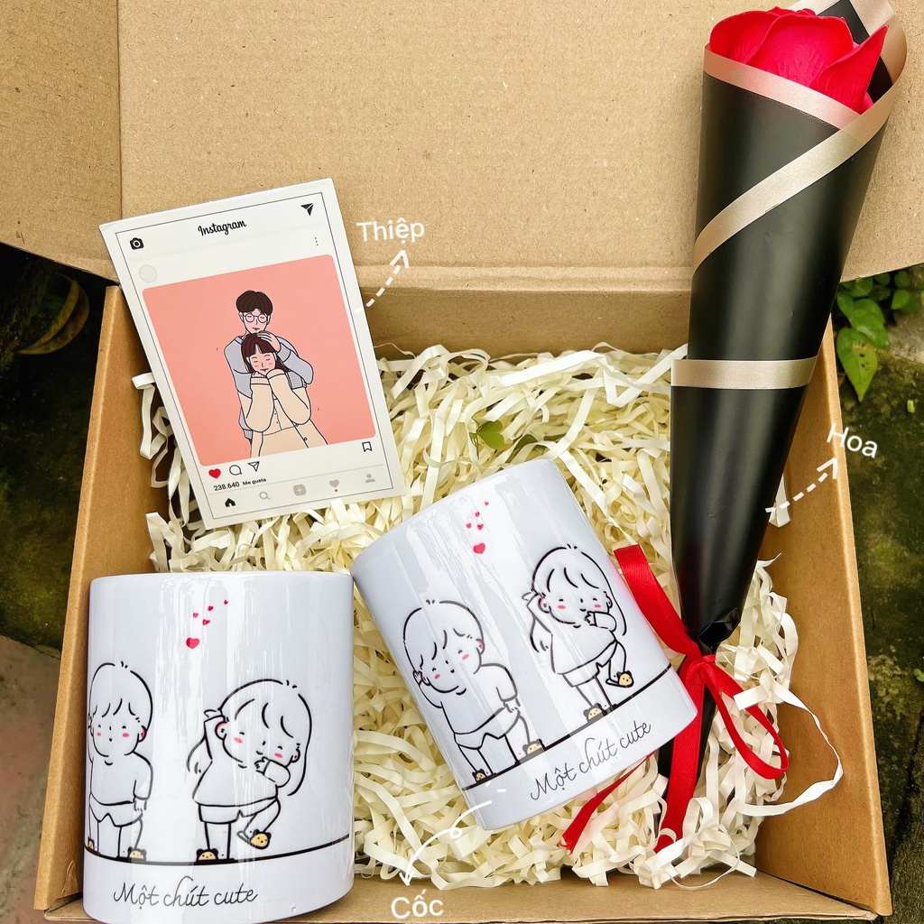 Set quà tặng Cốc đôi vui tươi Một chút cute dành cho người yêu dịp Valentine,6/4,giáng sinh,20/10,8/3 cực ý nghĩa