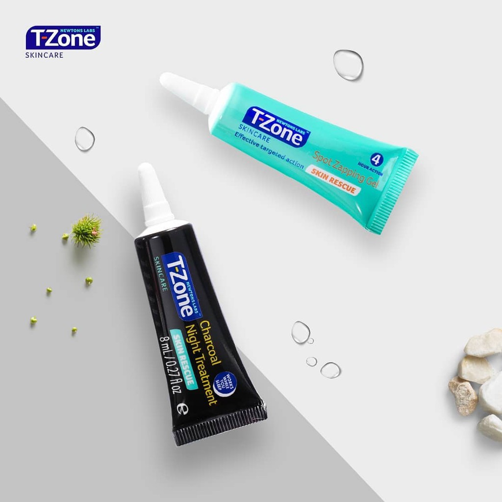 Combo Gel Giảm Mụn T-Zone Zapping Gel 8ml Và Gel Giảm Thâm T-Zone Charcoal Night Treatment 8ml