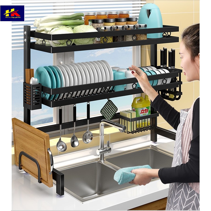 Kệ úp chén bát đa năng bằng thép carbon không gỉ sơn đen tĩnh điện, giá úp chén trên bồn rửa ráo nước - Hồng Kỳ Shop