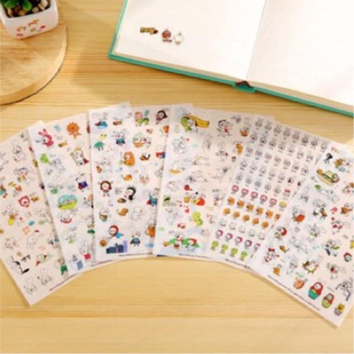 Combo 6 Miếng Dán Trang Trí Sticker Trang Trí Hình Thỏ Phong Cách Hàn Quốc Dễ Thương