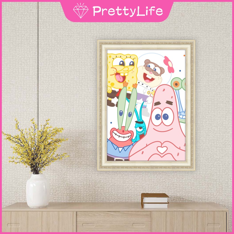 Bộ tranh đính đá 5D họa tiết hoạt hìnhongeBob độc đáo DIY dùng trang trí nhà cửa 30x4