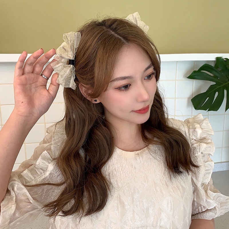 1 cặp kẹp tóc nơ ren dễ thương phong cách Hàn Quốc