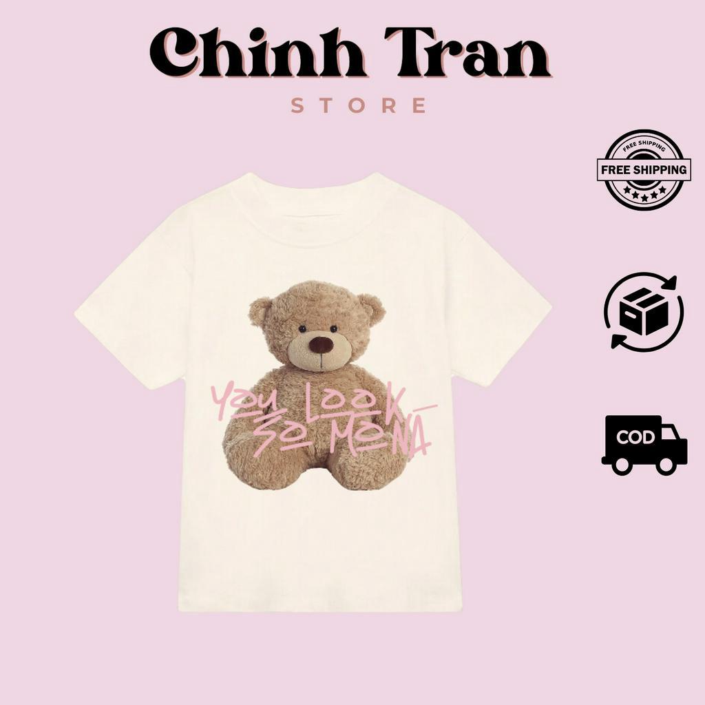 Áo thun Baby Tee chất cotton 100% form vừa in hình gấu bông