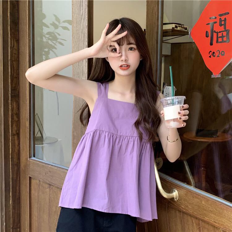 ÁO HAI DÂY NƠ LƯNG BABY DOLL TÍM TRẮNG NÂU - ÁO 2 DÂY BUỘC NƠ SAU HOT