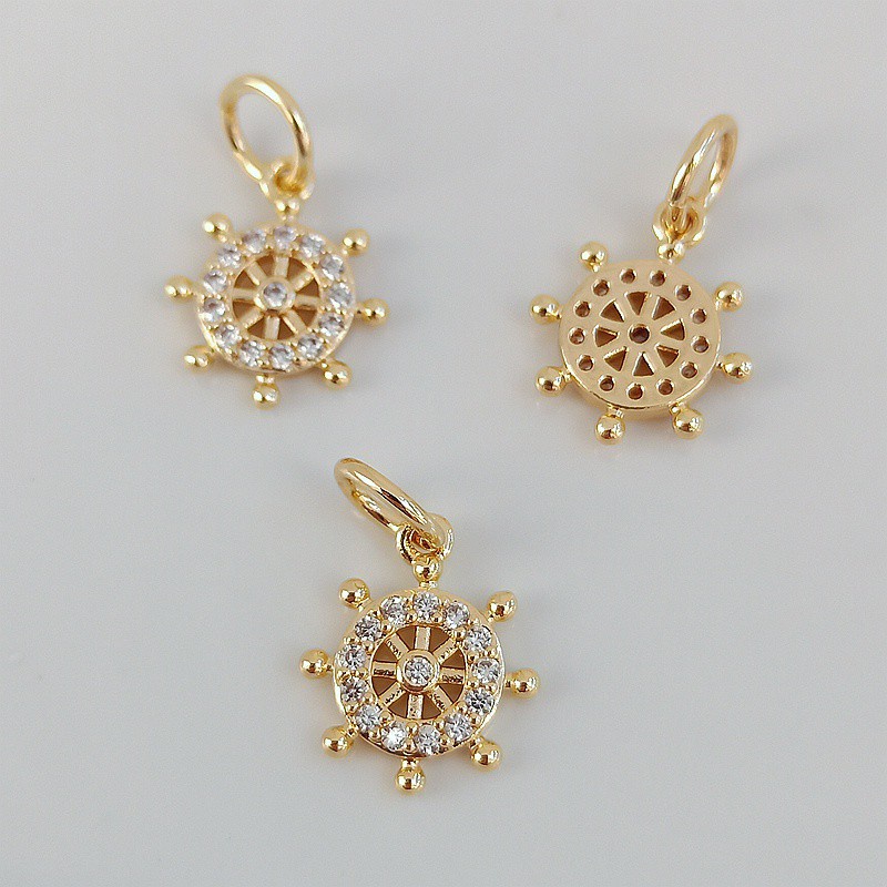 Mặt Dây Chuyền Hình Bánh Lái Mini Bằng Đồng 14k 10mm Màu Vàng Kim Thời Trang