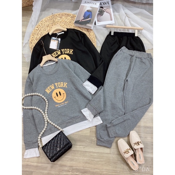 Bộ nỉ bông in NewYork Set nỉ in mặt cười