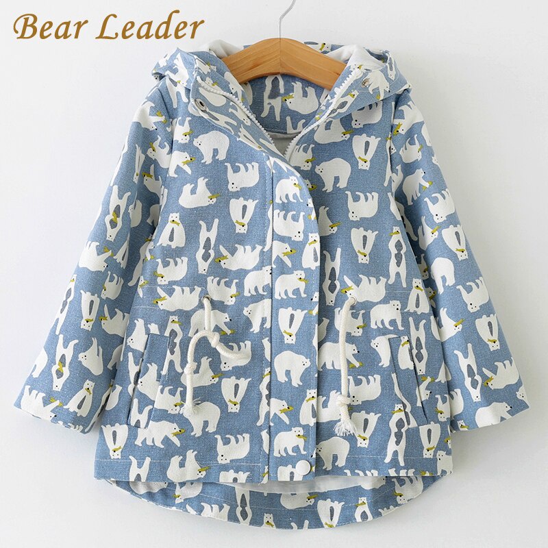BEAR LEADER Áo Khoác Có Nón In Hình Gấu Bắc Cực Dễ Thương Thời Trang Mùa Thu 2023 Cho Bé Gái