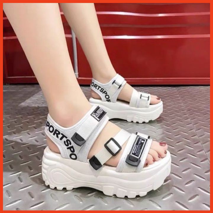 sandal cao gót dưới 7cm Giày Sandal Học Sinh Đế Cao Dép Sandal Nữ Hàn Quốc Quai Lệch Cá Tính