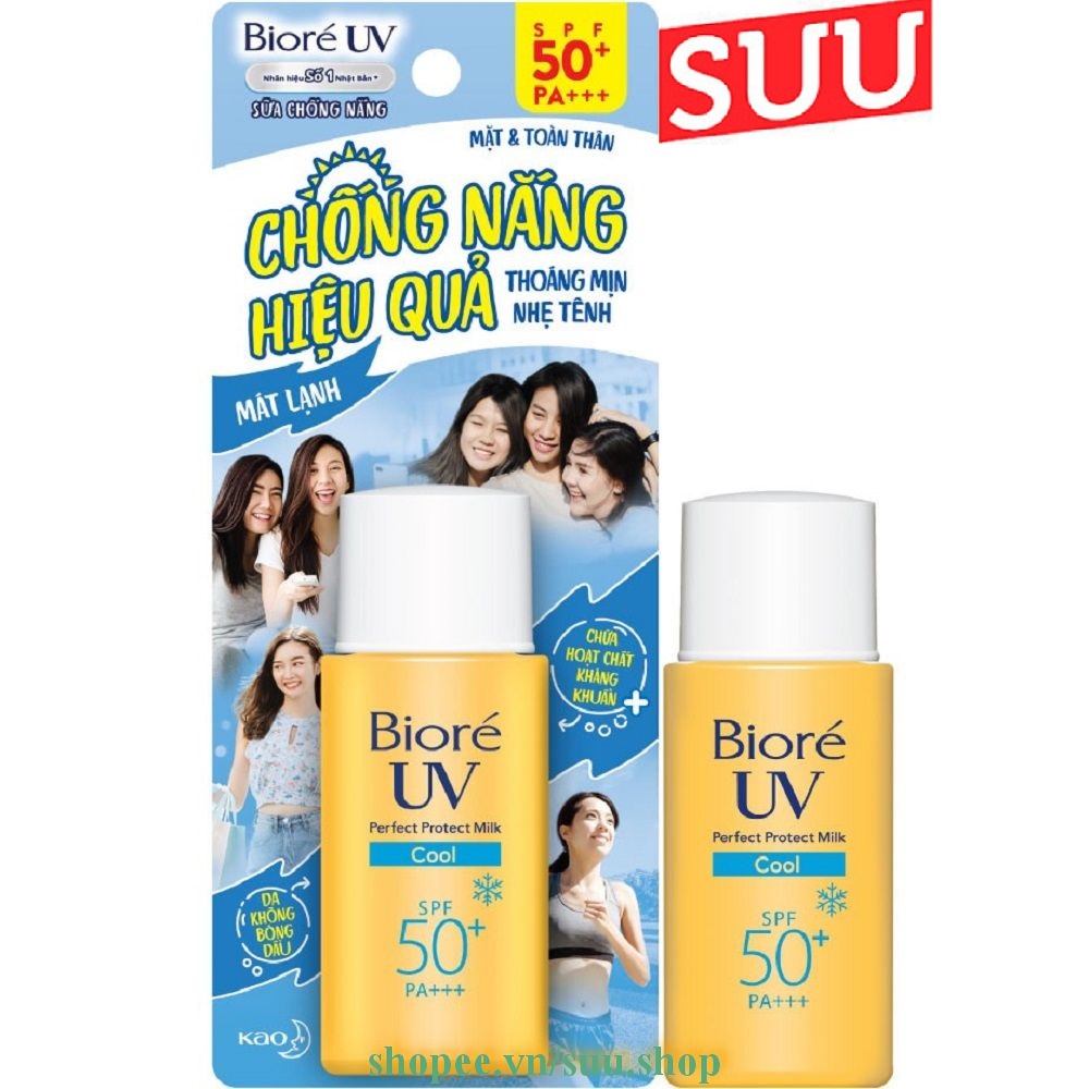 Sữa Chống Nắng 25ml Biore UV Perfect Protect Milk Cool Mát Lạnh SPF50+/PA+++, suu.shop Cam Kết 100% Chính Hãng.k