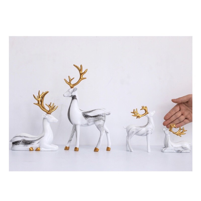 Cặp hươu nai trang trí decor nhà cửa vân đá trắng siêu đẹp và sang trọng
