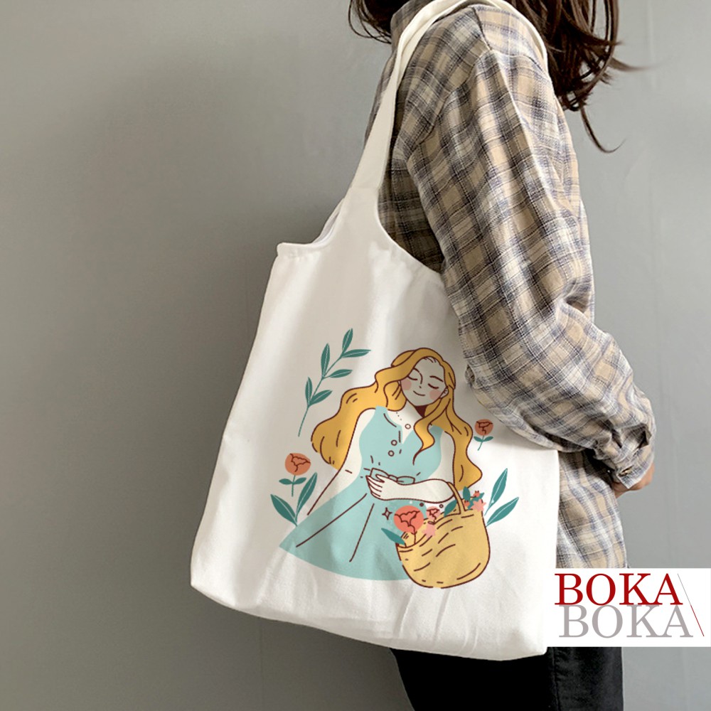 Túi tote túi vải canvas phong cách Hàn quốc, có khóa miệng tiện dụng Cô Gái Tóc Vàng