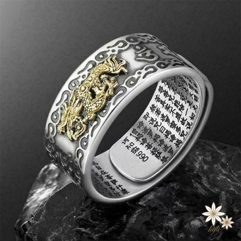 【kifli】Nhẫn Bạc Khắc Hình Rồng Phong Cách Retro Cho Nam Nữ