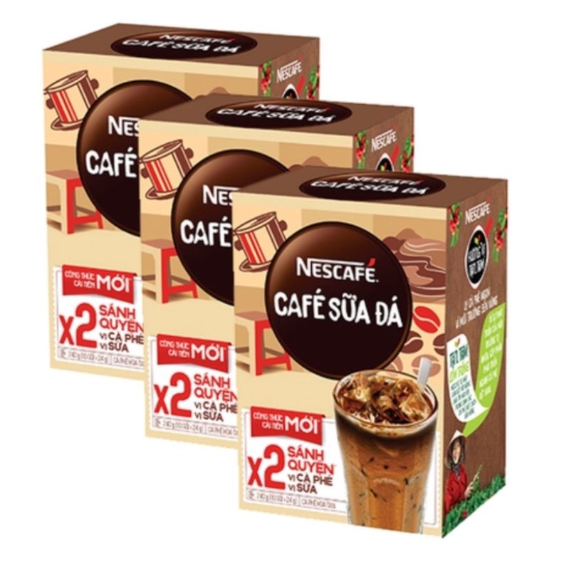 combo 3 hộp cà phê hoà tan NESCAFE 3 in 1, cà phê sữa đá ( hộp 10 gói)