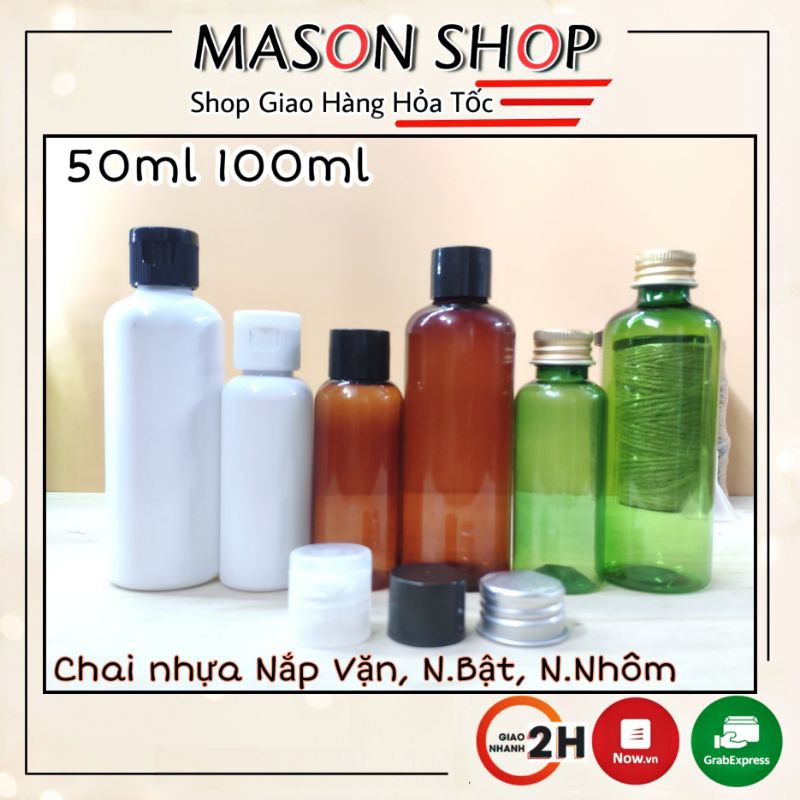 LỌ CHIẾT MỸ PHẨM NẮP BẬT/NHÔM/VẶN 50ml/100ml VỎ BÌNH CHAI NHỰA PET Trắng/Nâu/Xanh