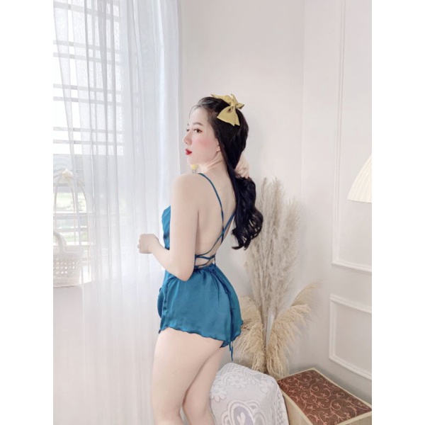 Sét đồ ngủ lụa  cổ đổ sexy chéo dây sexy cao cấp