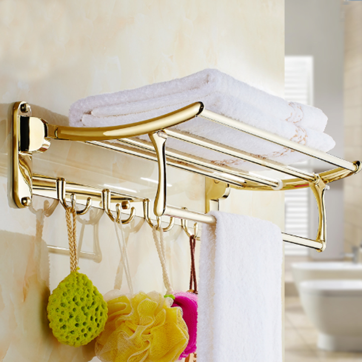 Kệ treo tường thông minh - giá để đồ nhà tắm mạ vàng cao cấp