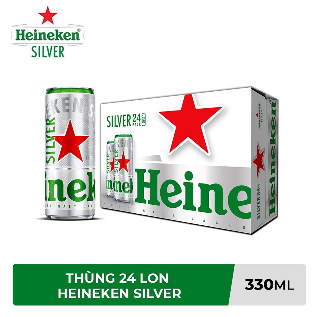 THÙNG 24 LON BIA HEINEKEN SILVER 330ML