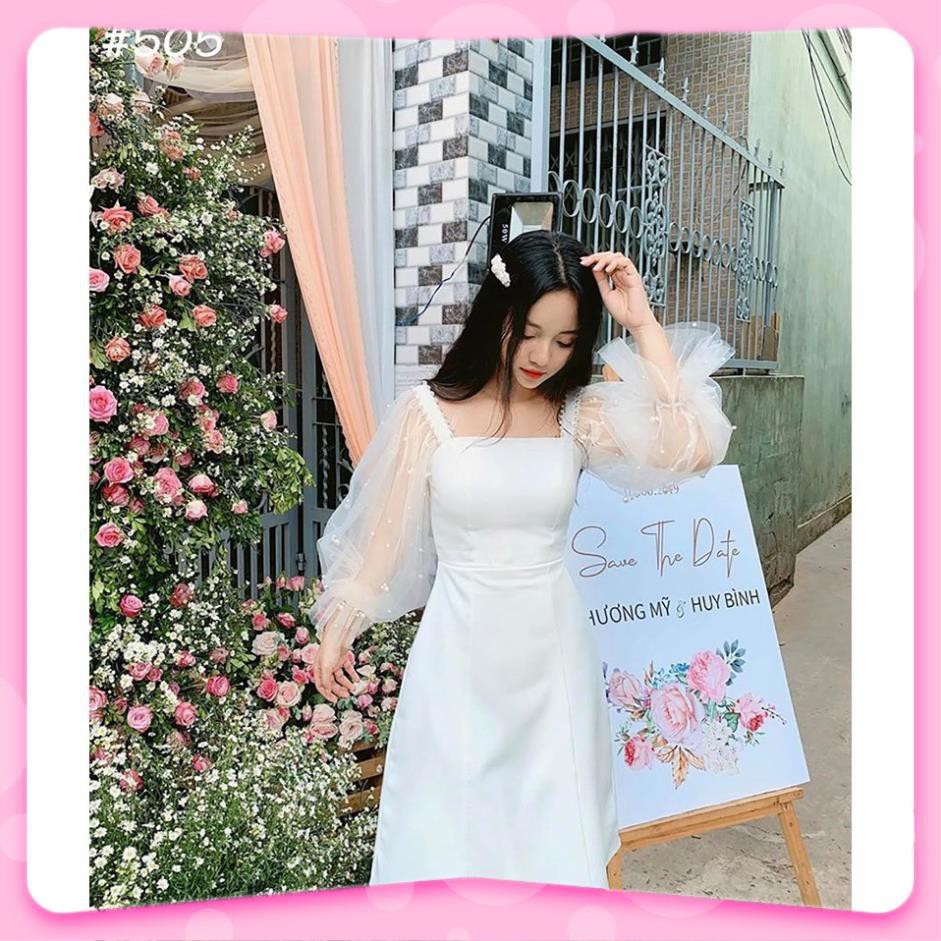 Đầm Nữ, Đầm dự tiệc trắng tay phồng kết hạt siêu xinh V | BigBuy360 - bigbuy360.vn