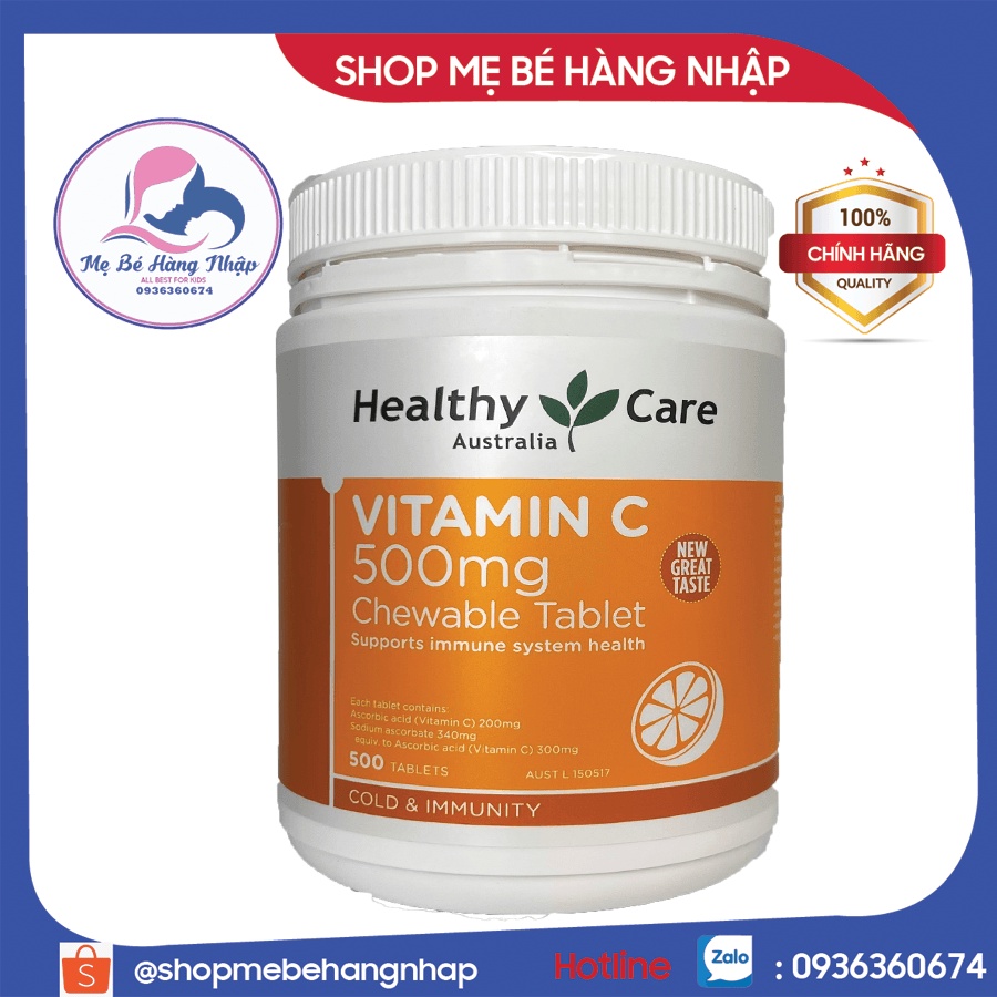 Healthy Care Vitamin C Viên Nhai Ngậm 500mg 500 viên Úc