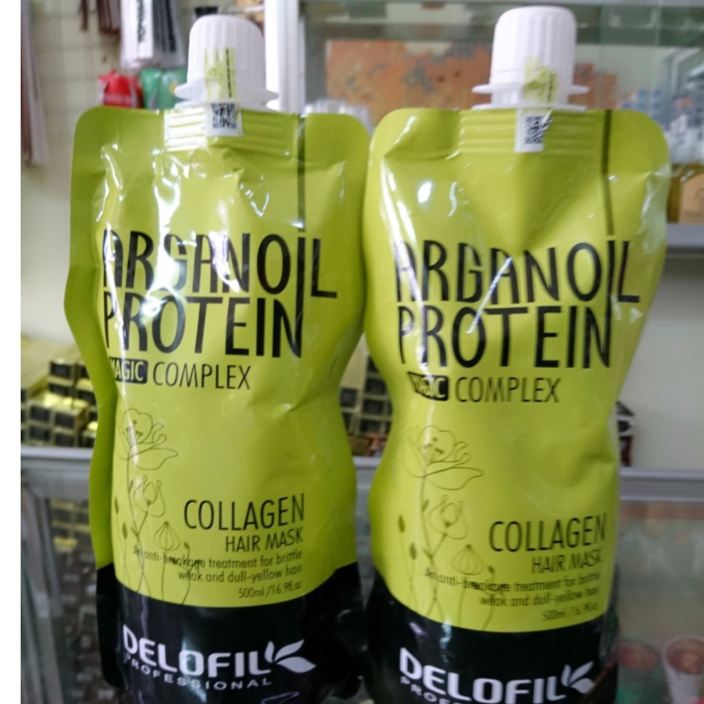 HẤP PHỤC HỒI DƯỠNG ẨM COLLAGEN DELOFIL ARGAN OIL - PROTEIN - MAGIC COMPLEX 500ml Túi