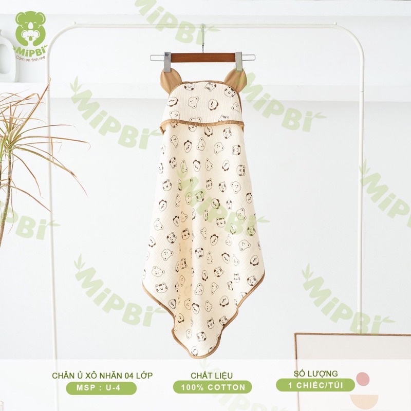 Chăn Ủ Xô Nhăn 4 Lớp Có Mũ Mipbi 70*70cm U4