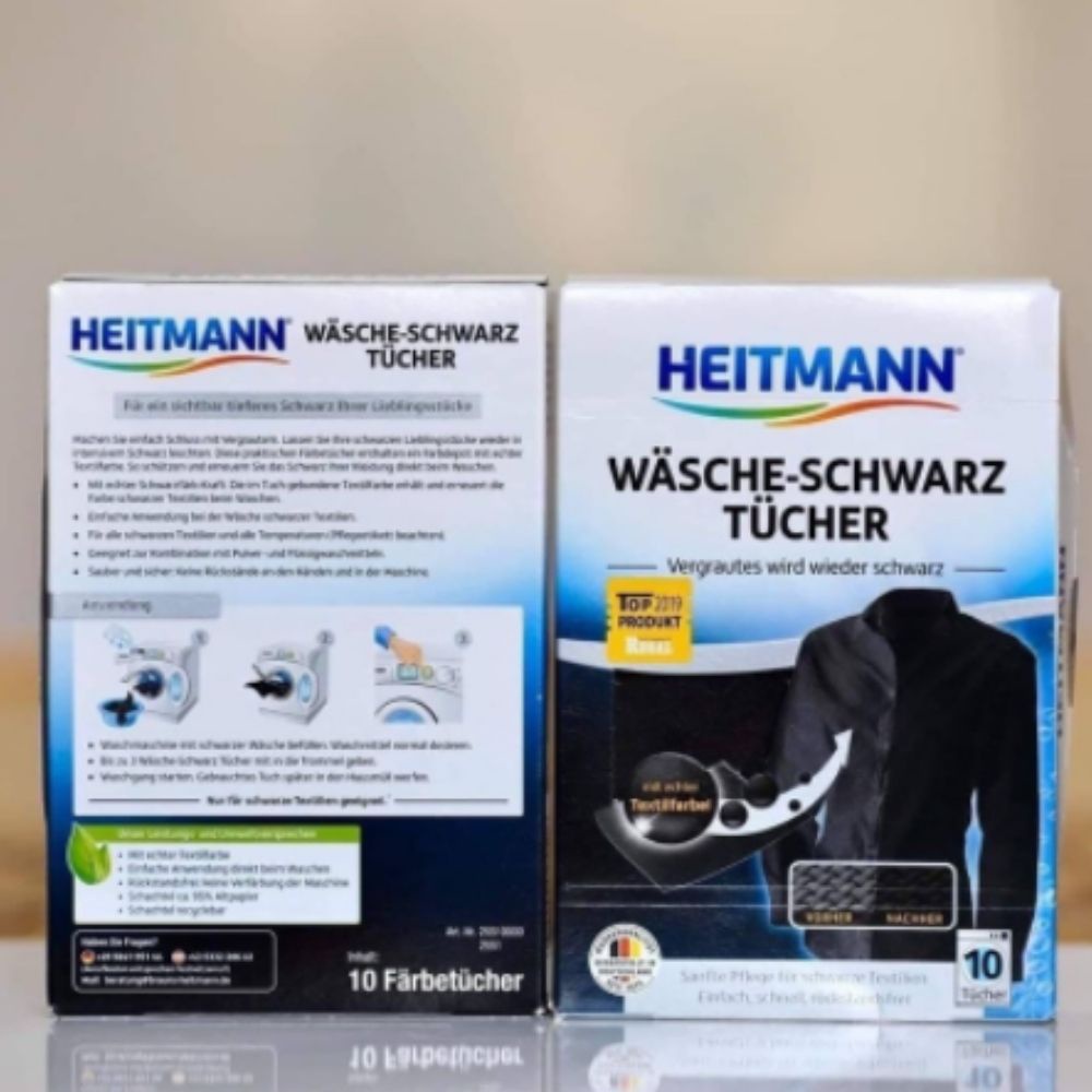Giấy Nhuộm Đen Quần Áo Heitmann Wasche Schwarz Tucher Bảo Vệ Và Tái Tạo Màu Đen Cho Áo Quần Bạc Màu Hàng Đức Chính Hãng