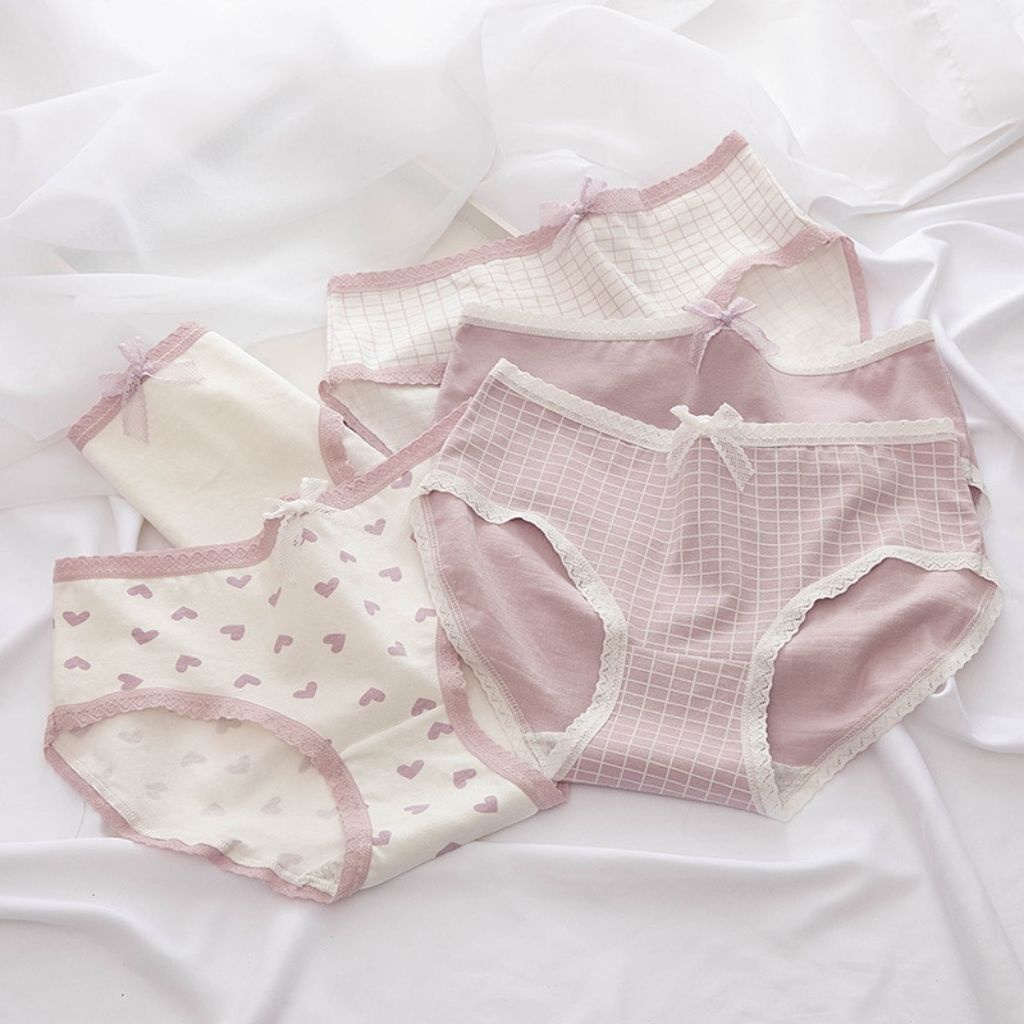 Quần lót nữ cotton ren viền ôm dáng kháng khuẩn khử mùi đính nơ kèm họa tiết cute dễ thương DOPICO L110