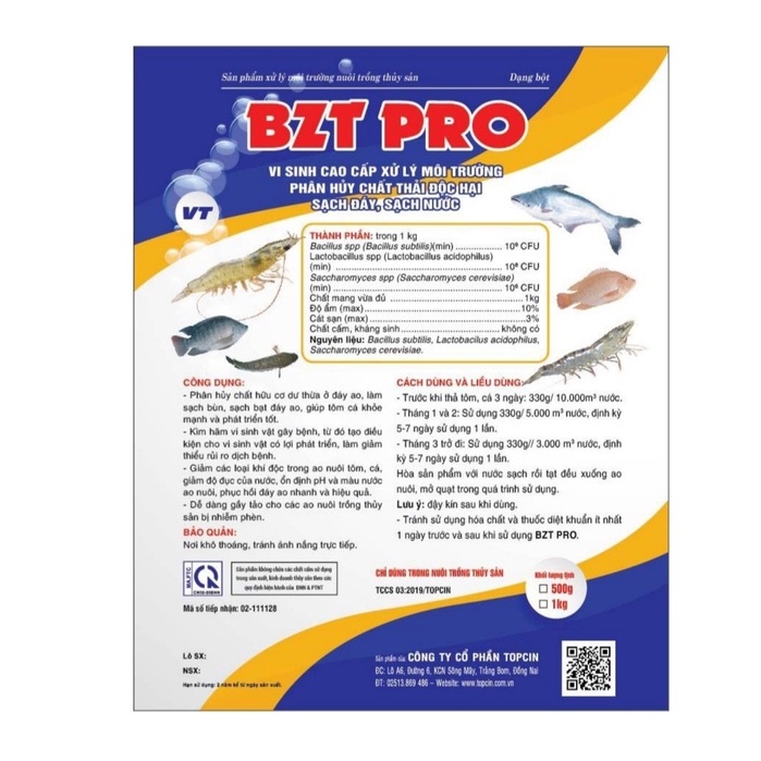 Men Vi Sinh Đáy BZT PRO  Xử Lý Đáy Ao Nuôi Hiệu Qủa Gói 500gr