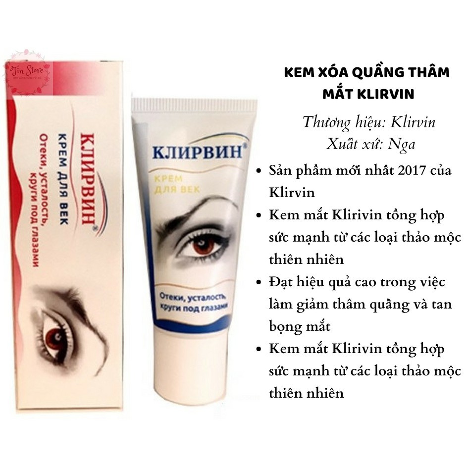 Dưỡng mắt,kem xóa thâm quầng mắt Nga Klirvin giảm bọng giảm vết chân chim hiệu quả
