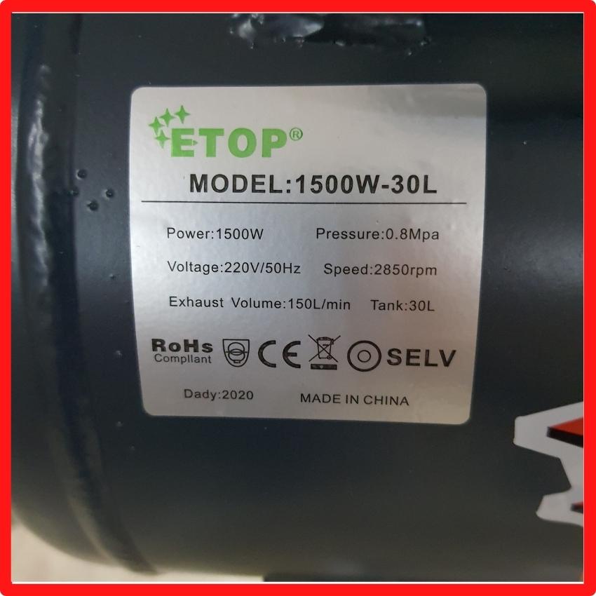 Máy nén khí không dầu 30 lít, Công suất 1200w chính hãng ETOP - Cam kết lõi đồng 100%, chuyên dùng bơm hơi, phun sơn