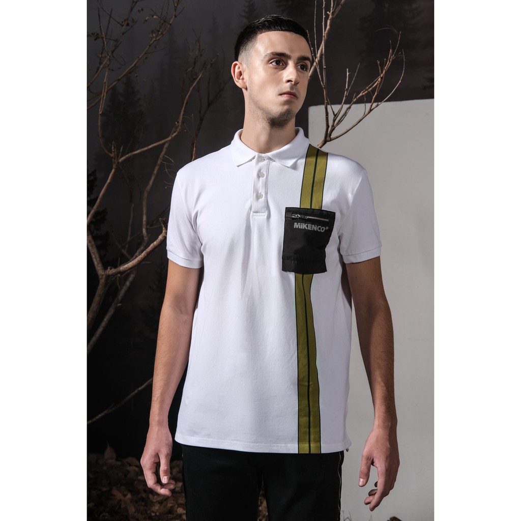 Áo thun có cổ unisex MIKENCO Stripe Polo Trắng