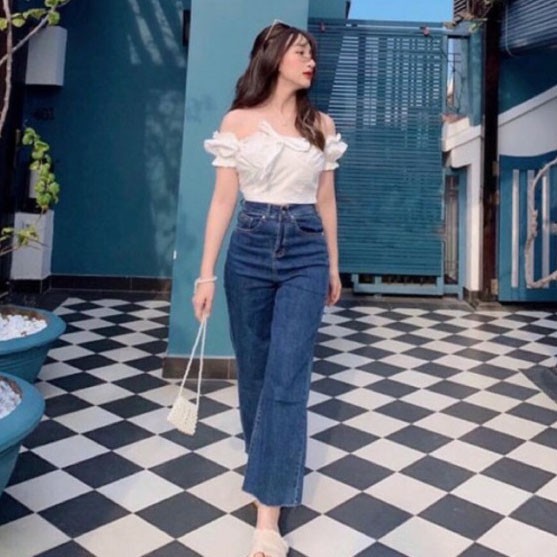 Quần Jean Nữ Ống Rộng RÁCH GẤU Dáng Suông 2 Màu Xanh Đậm Và Nhạt - MS050
