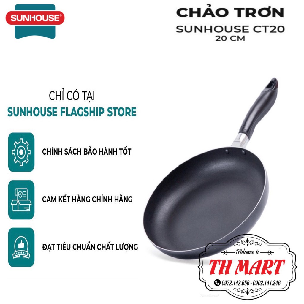 Chảo trơn chống dính sunhouse truyền nhiệt tốt 3 lớp chống dính whitford usa tốt cho sức khỏe size 16-30cm