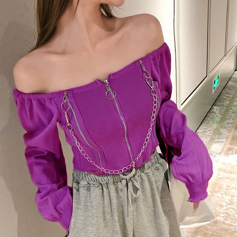 Áo Dệt Kim Dài Tay Cổ Vuông Thời Trang Mùa Thu Cho Nữ
