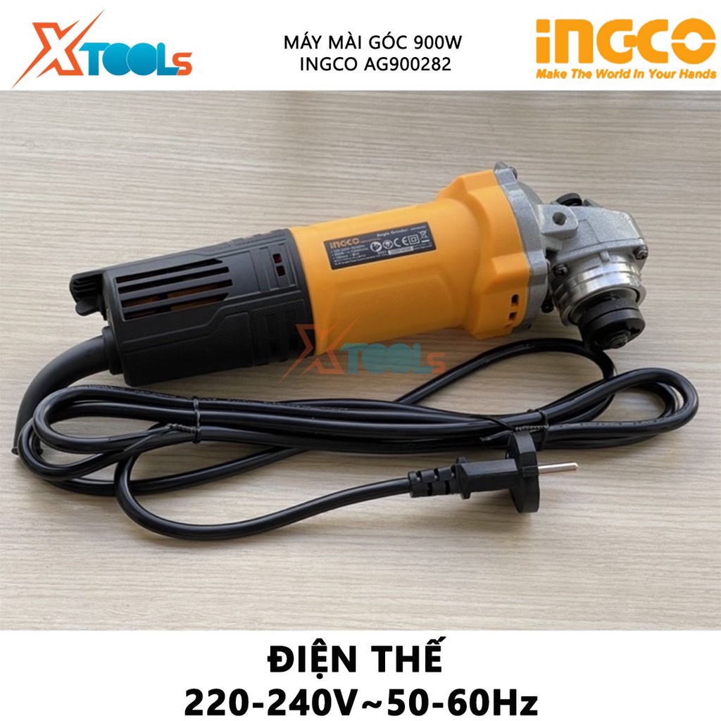 Máy mài góc INGCO AG900282 | máy mài cầm tay 900W, Đường kính đá mài/cắt tối đa 100mm, Tốc độ không tải 12,000 v/p cắt,