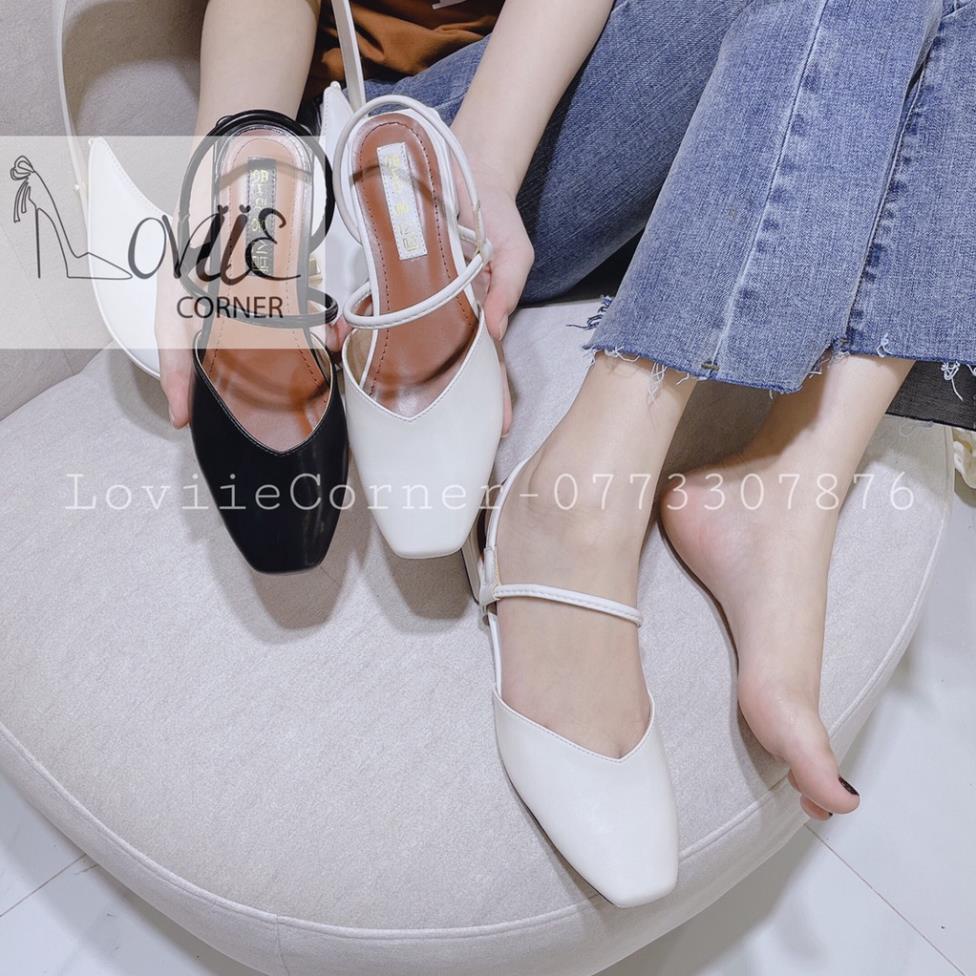 GIÀY BỆT NỮ LOVIIECORNER - SỤC NỮ THỜI TRANG BÍT MŨI ĐẾ VUÔNG 3 CM MŨI TÙ HỞ HẬU QUAI NGANG CHÉO DA MỀM S211104 MC
