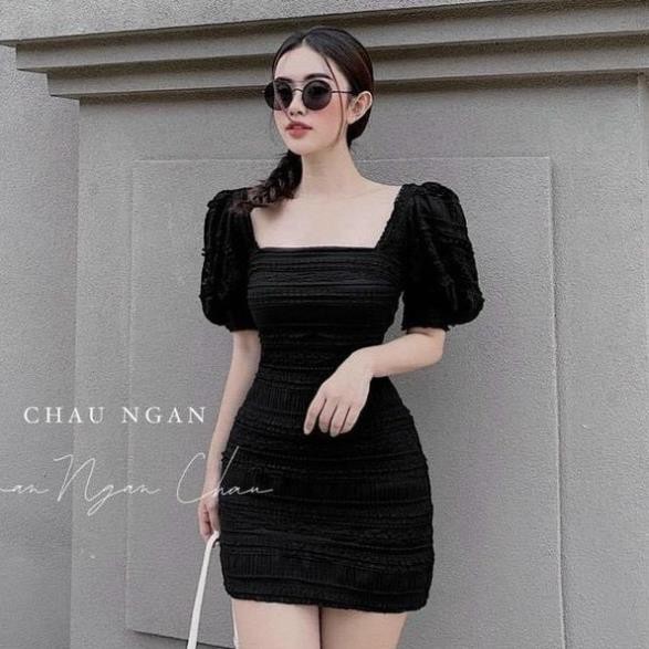 ĐẦM BODY CỔ VUÔNG TAY PHỒNG TRỄ VAI- Mặc được 2 kiểu/ đi tiệc/ đi dạo phố