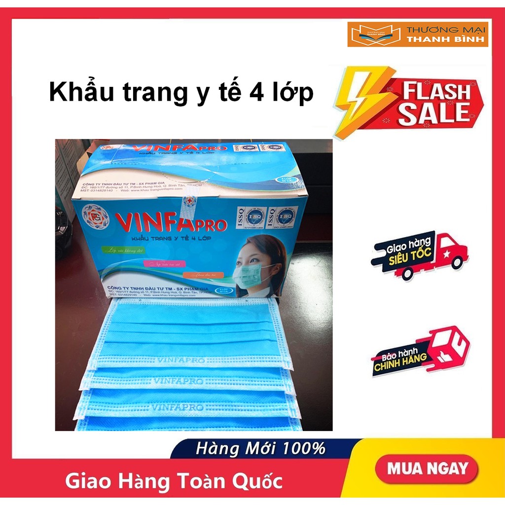 Khẩu trang y tế Mini Pro cao cấp 4 lớp hộp 50 cái kháng khuẩn hiệu quả, chống bụi, bảo vệ sức khỏe