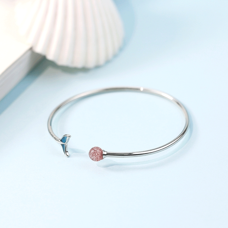 Vòng Tay Mạ Bạc 925 Hình Đuôi Cá Đính Ngọc Trai Đơn Giản Xinh Xắn