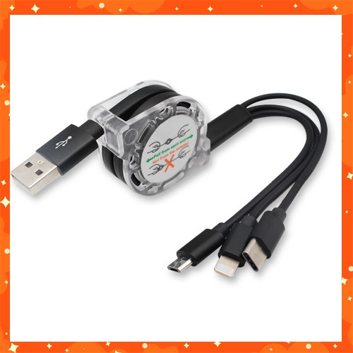 Cáp Sạc 3 Đầu Dây Rút Cuộn Tròn