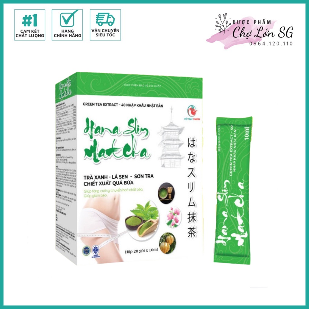 Nước uống giảm cân HANA SLIM MATCHA giúp tăng cường chuyển hóa chất béo - Hộp 20 gói
