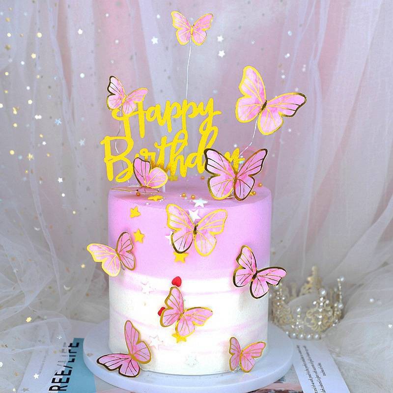 Set 11 phụ kiện trang trí bánh kem hình bướm dễ thương