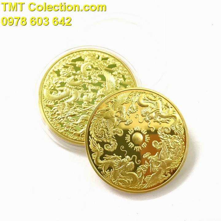Xu Long Phụng Vàng; Màu vàng; đường kính của mỗi đồng xu là 4cm - SP000374