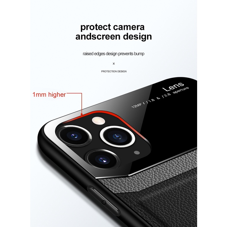 Dành Cho iPhone 11 12 Pro XR X XS Max SE 2020 Ốp Lưng Chống Sốc Thời Trang Gương Da Kính Cường Lực Mặt Sau Điện Thoại