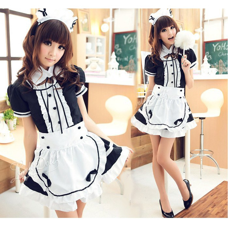 Bộ quần áo hầu gái dáng dài hàng có sẵn Bộ Đồ Hóa Trang Cô Hầu Gái Lolita Họa Tiết Rằn Ri Phong Cách Nhật Bản Dễ Thương
