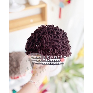 Mũ len 🧶 tóc xoăn sọc 🤍🖤 xinh cho bé