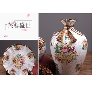 bộ gốm 2 bình 1 đĩa 3 hoa