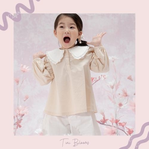 Áo sơ mi bé gái cổ bèo màu be cho bé gái từ 1-10 tuổi Tini Blooms MS06.2