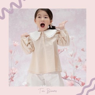 Áo sơ mi bé gái cổ bèo màu be cho bé gái từ 1-10 tuổi tini blooms ms06.2