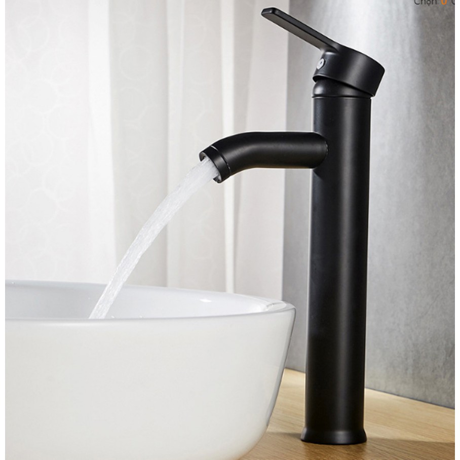 Vòi lavabo nóng lạnh tròn - màu đen dùng cho lavabo đặt bàn